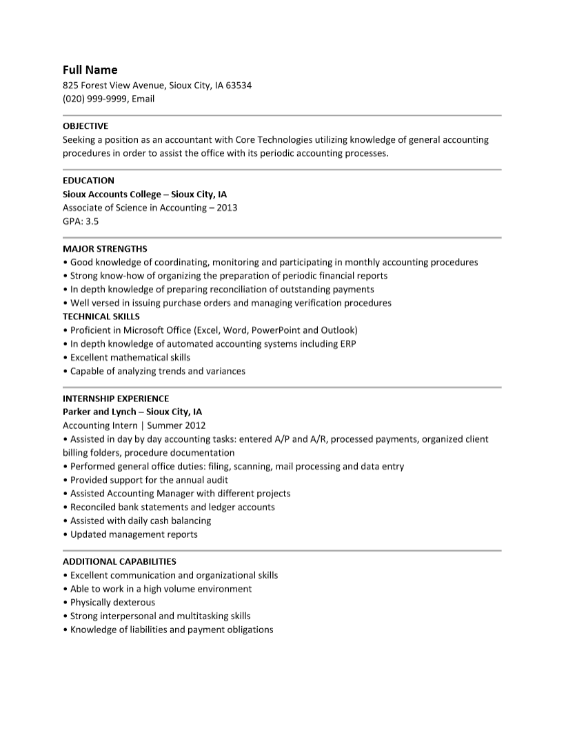 Entry Level Accounting Resume Template Resume Templates