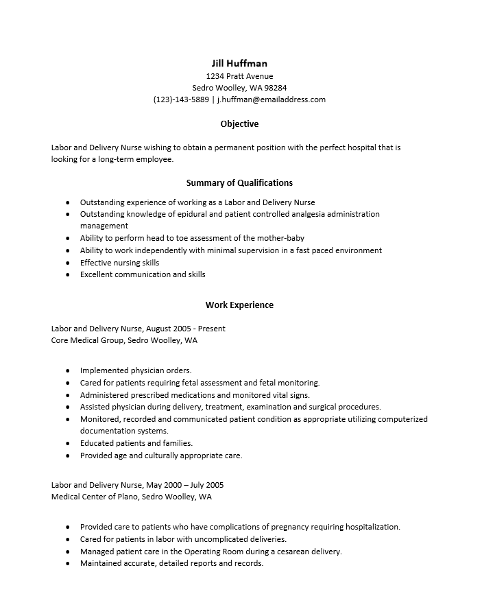 Labor and Delivery Nurse Resume Template Resume Templates