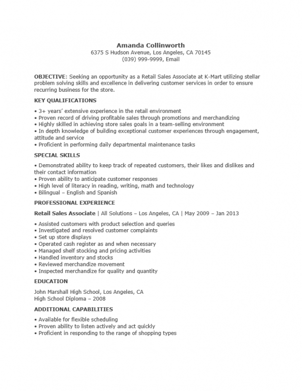 Professional Sales Associate Resume Example