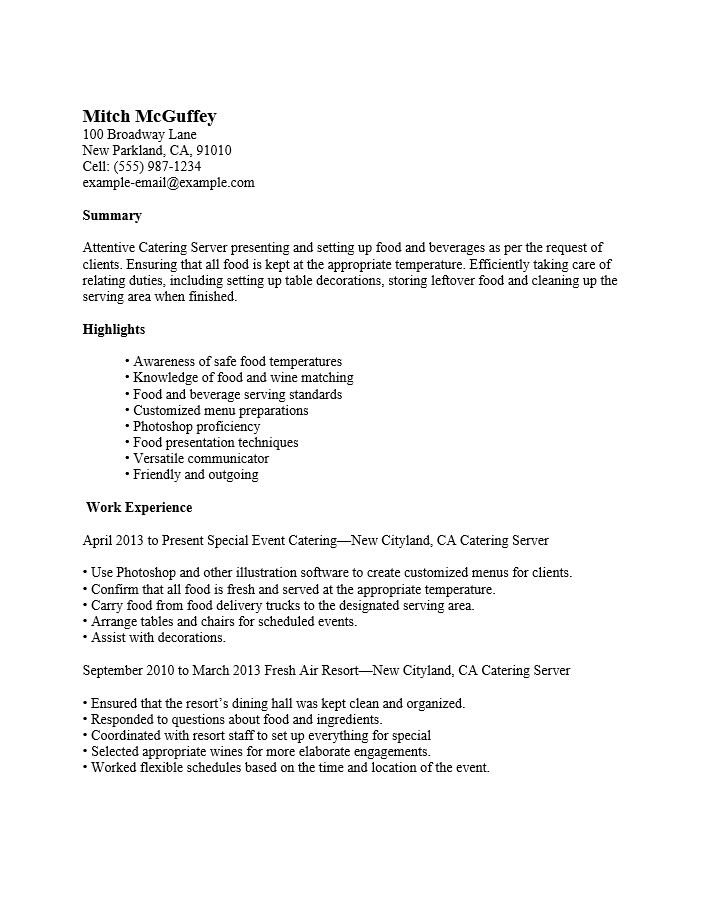 Professional Server Resume Template Resume Templates