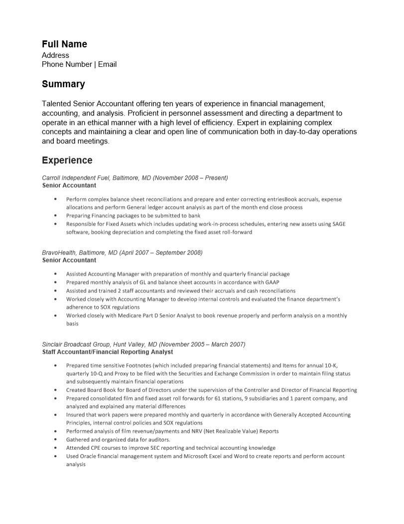 Senior Accounting Resume Template : Resume Templates