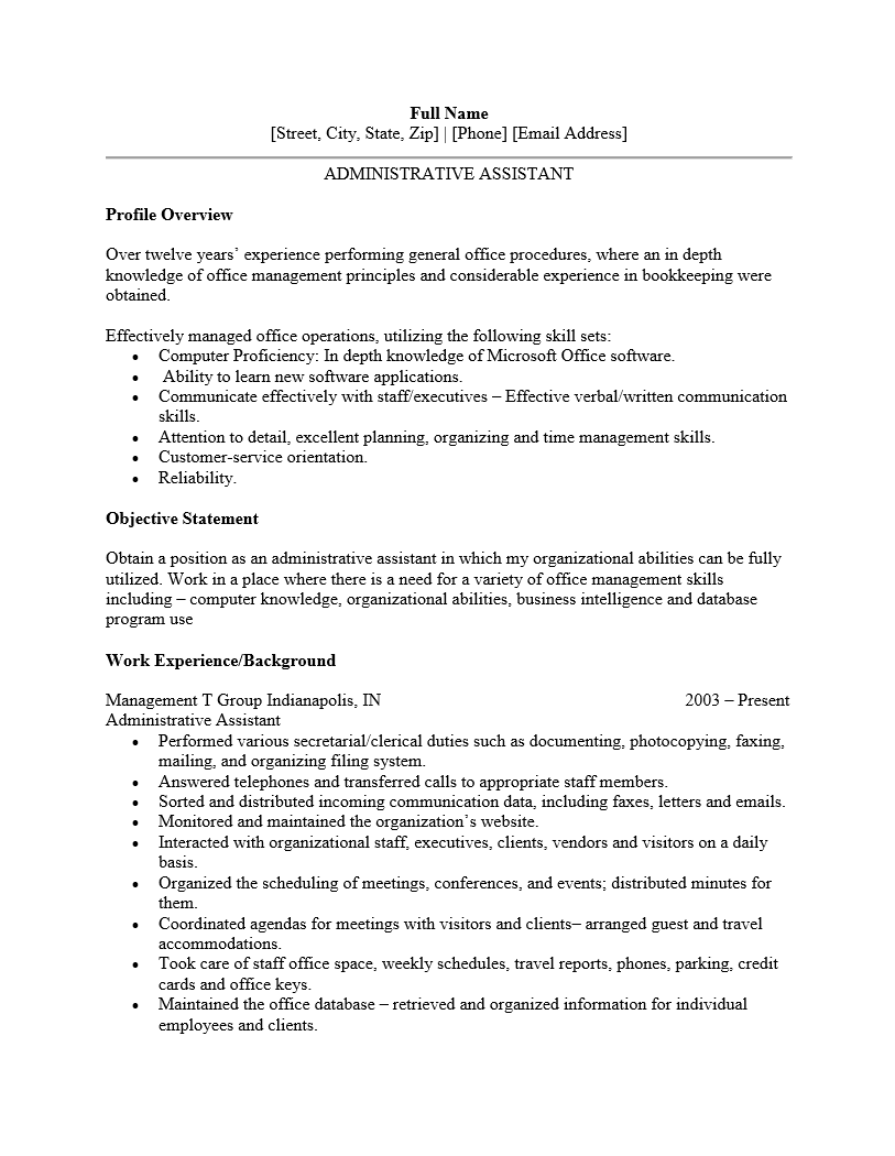 Senior executive assistant resume template