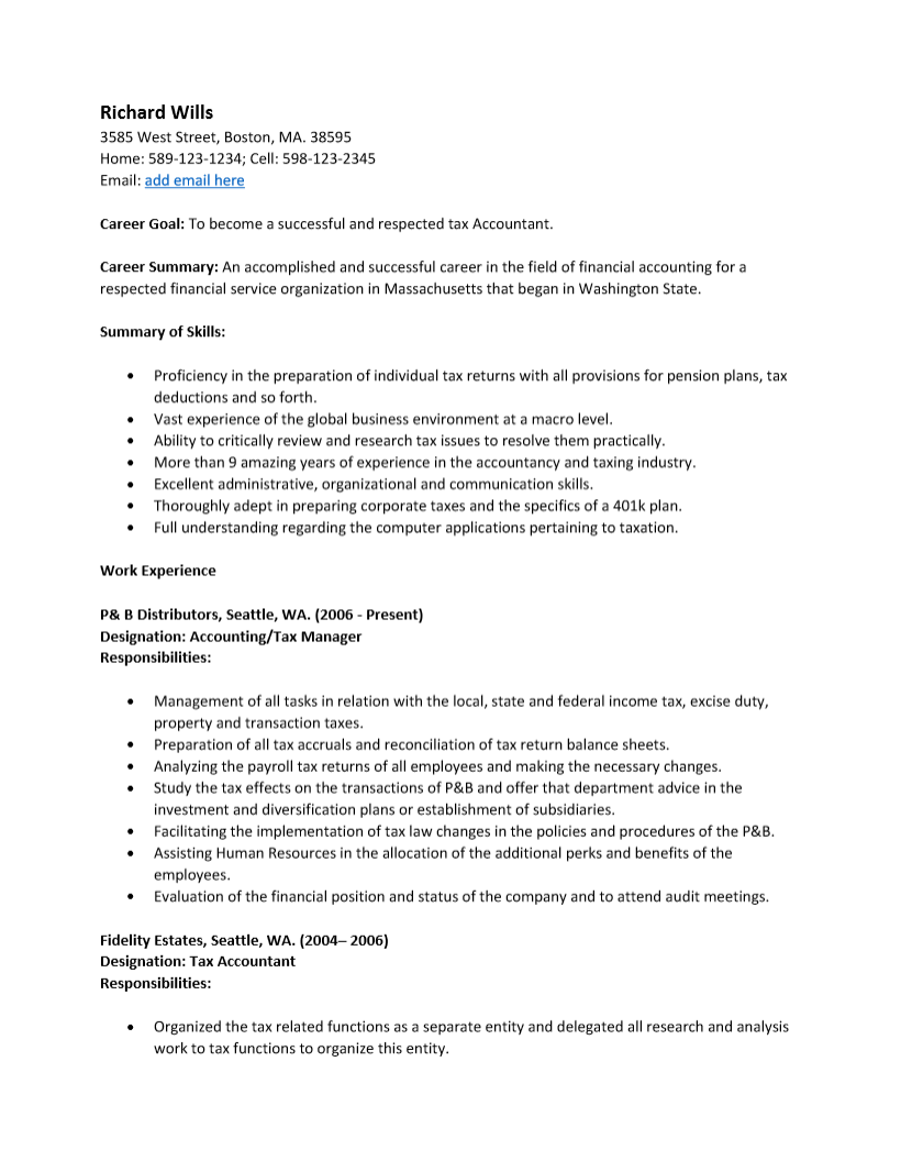 resume template for rich text document