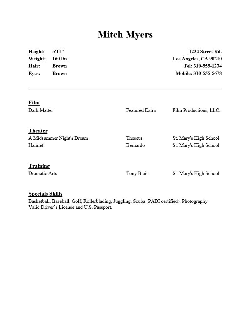 Resume for acting