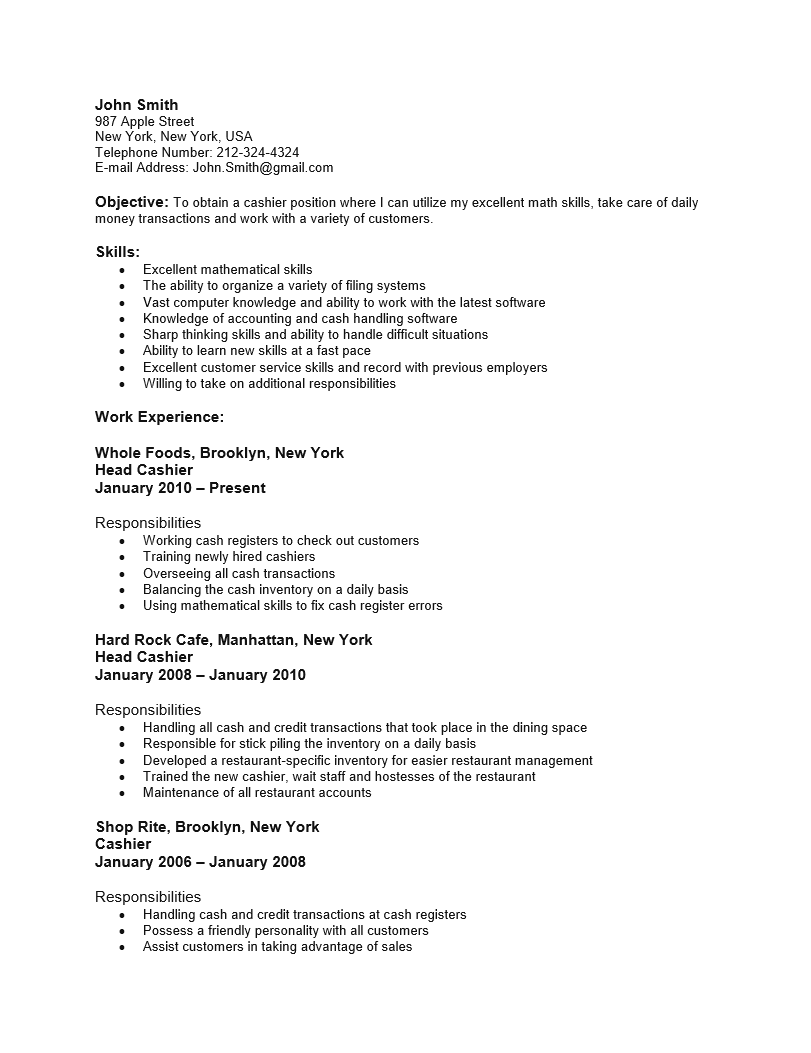 Grocery Store Cashier Resume Template Resume Templates