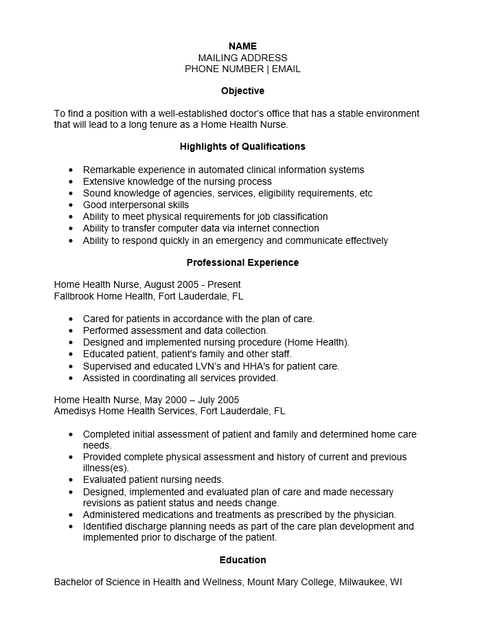 Home Health Nurse Resume Template Resume Templates