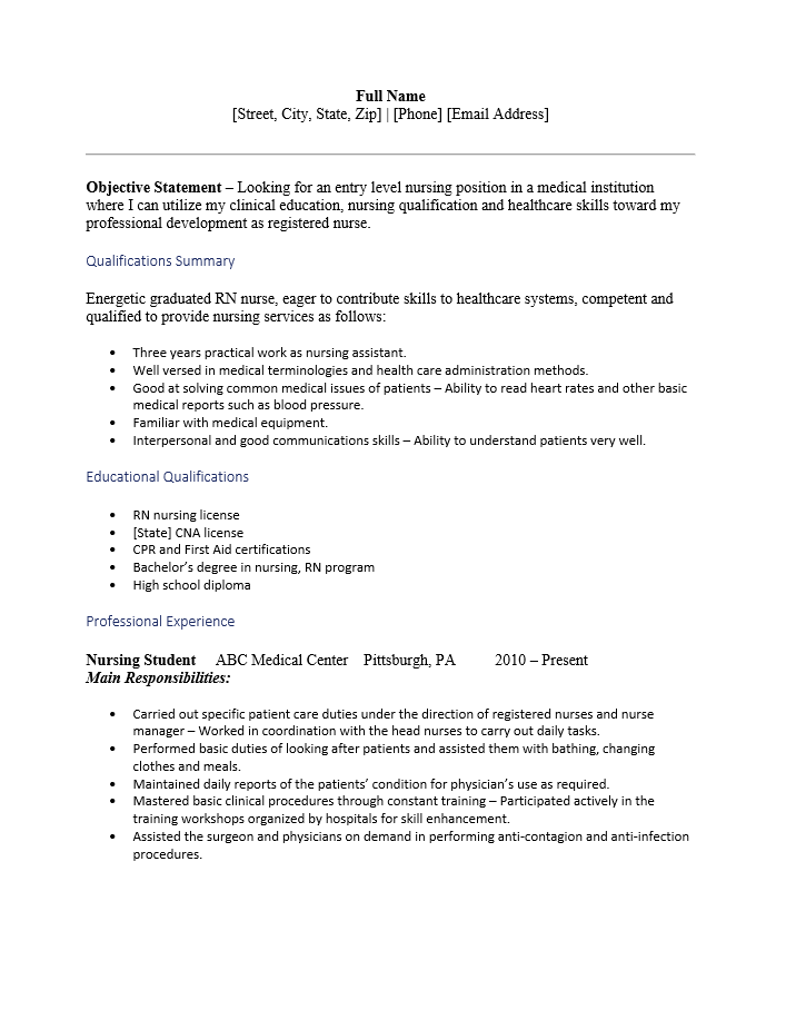 Nursing Student Resume Template from resume-templates.com