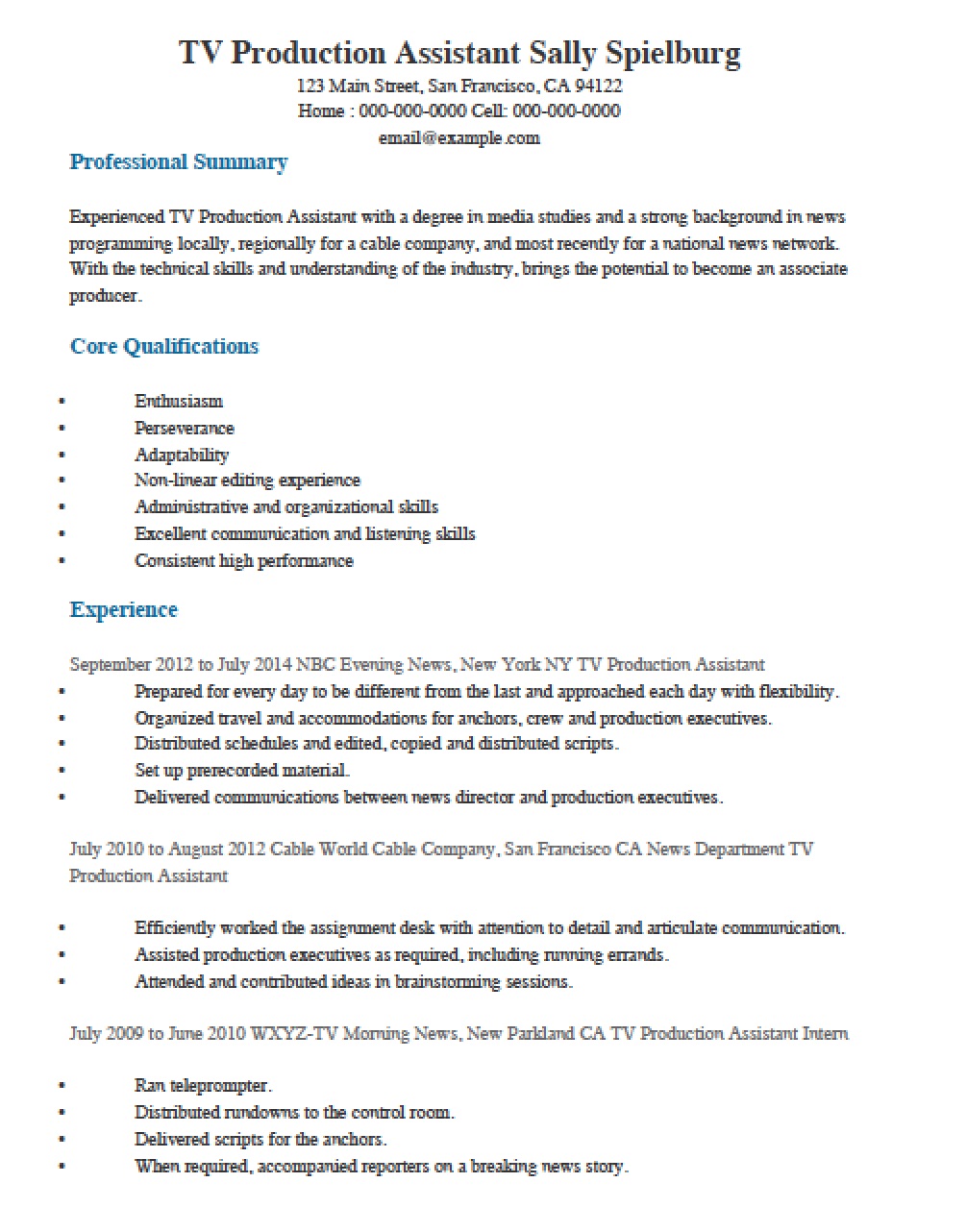 production assistant resume