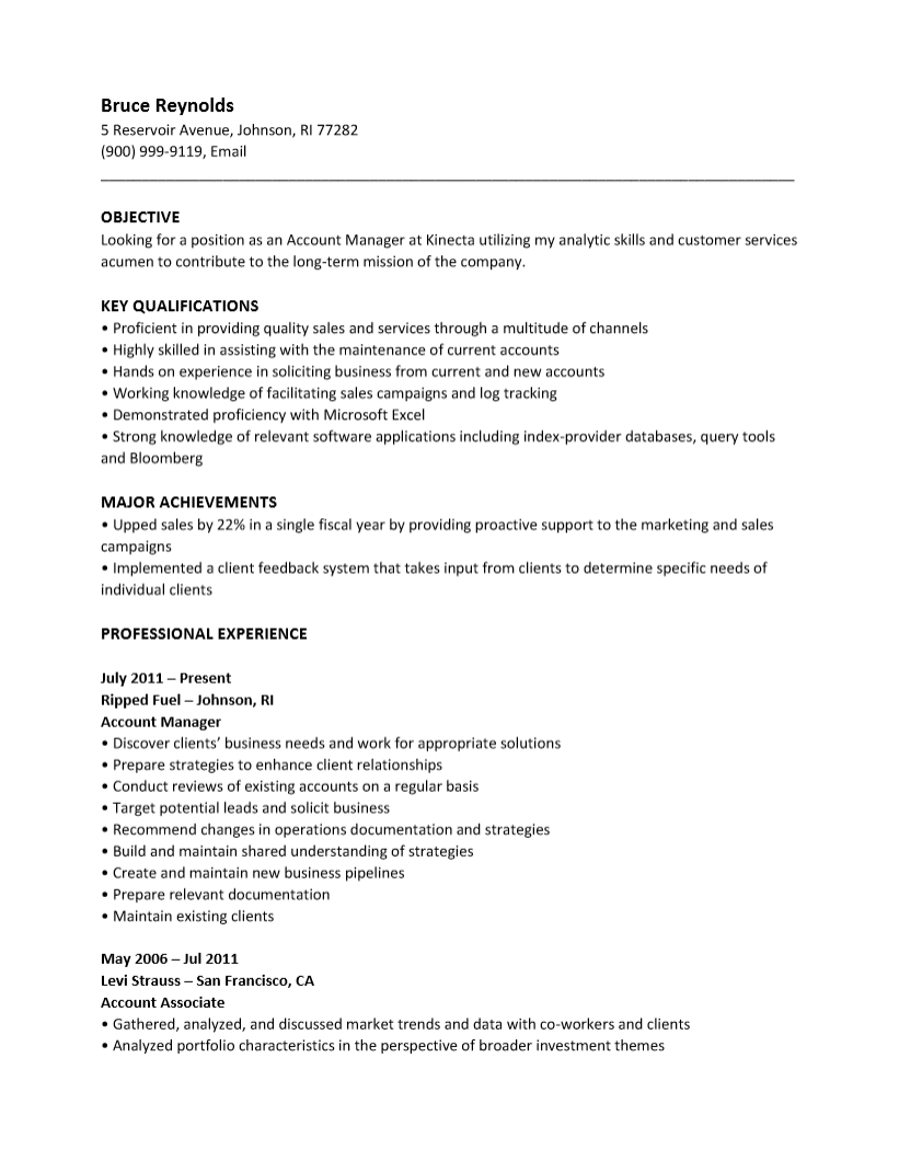 free account manager resume template