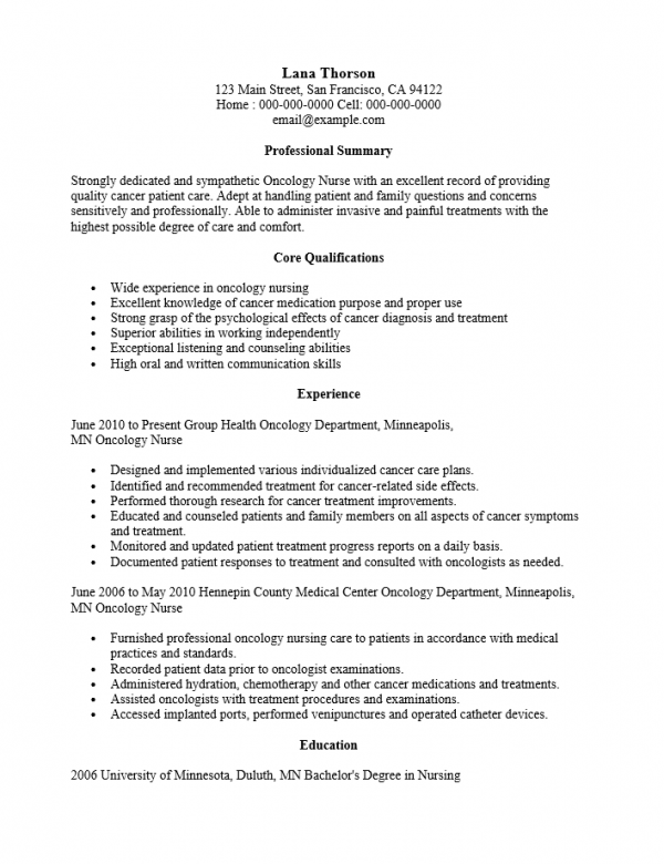 Oncology Nurse Resume Template Resume Templates