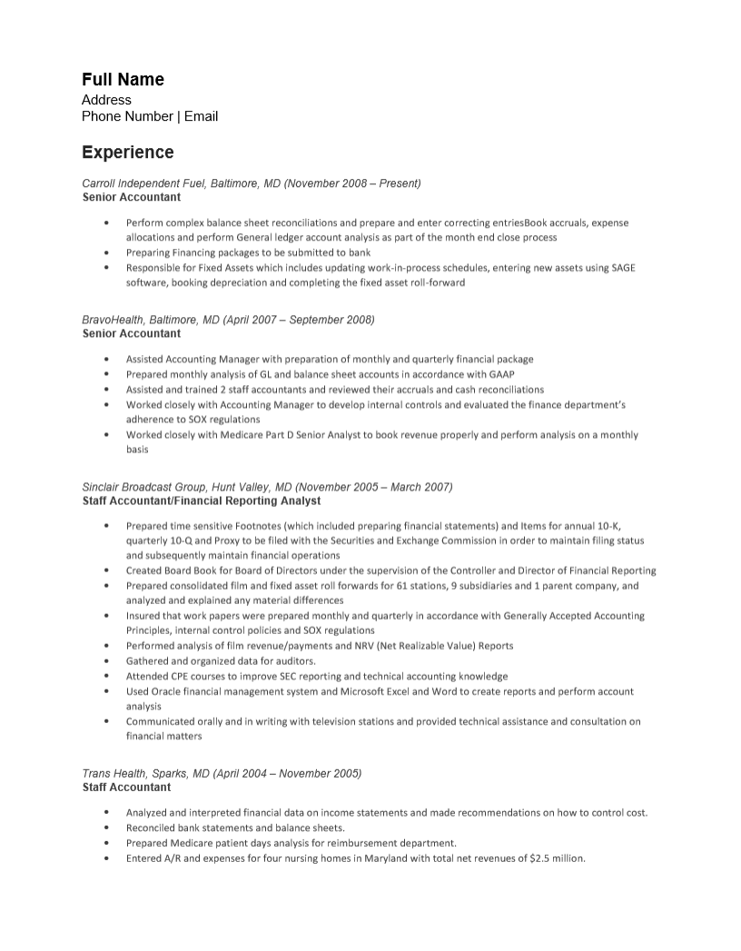 free senior accounting resume template
