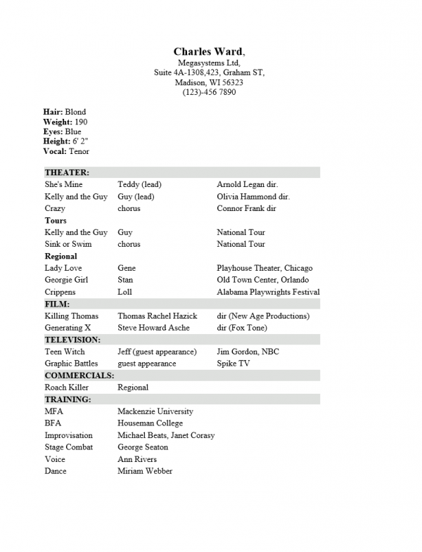 Professional Acting Resume : Resume Templates